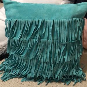 Pottery barn teal fringe pillow